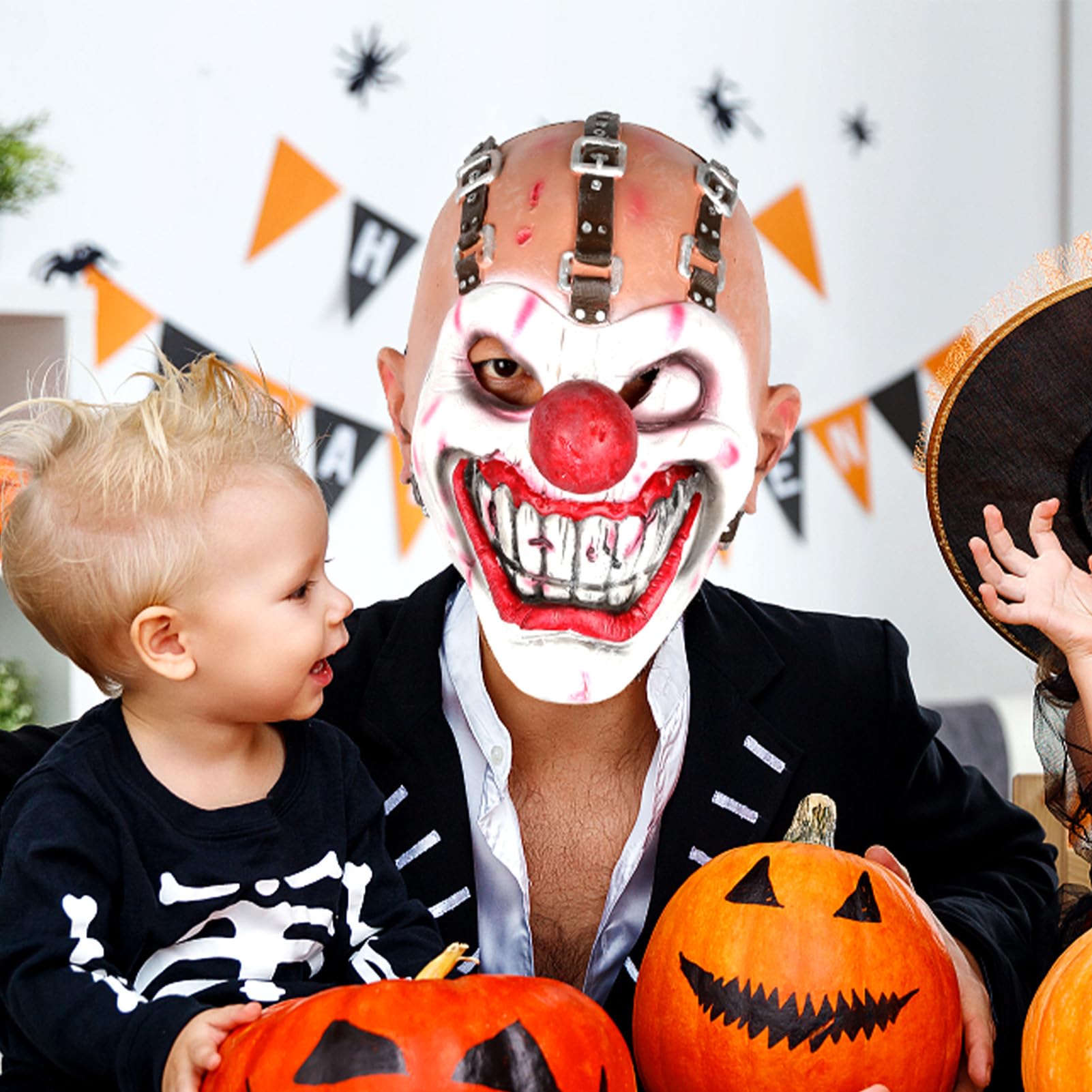 Cyclopia Killer Clown Mask – Horror Latex Sweet Tooth Mask with Black Nose & Sharp Teeth for Halloween Cosplay