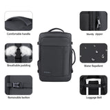 GIEURY 50L Expandable Carry On Travel Backpack with TSA 180° Opening and Shoe Compartment – Black