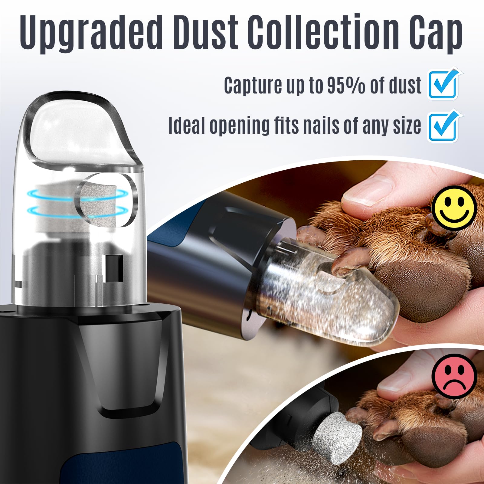 Casfuy N75 Professional Dog Nail Grinder with 6 Speed Control & Diamond Bit – Rechargeable Quiet Pet Nail Trimmer with LED Safety Lights (Dark Blue)