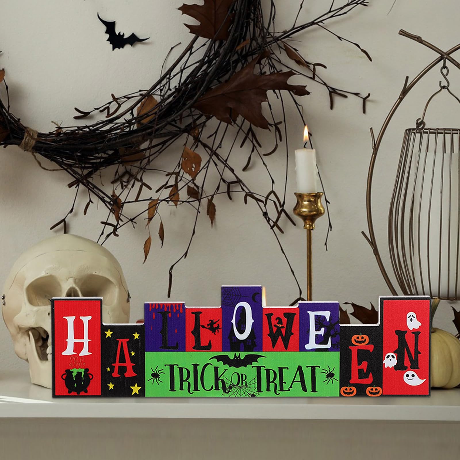 Reversible Wooden Table Sign – “Trick or Treat” & “Give and Thanks” Double-Sided Halloween & Thanksgiving Décor