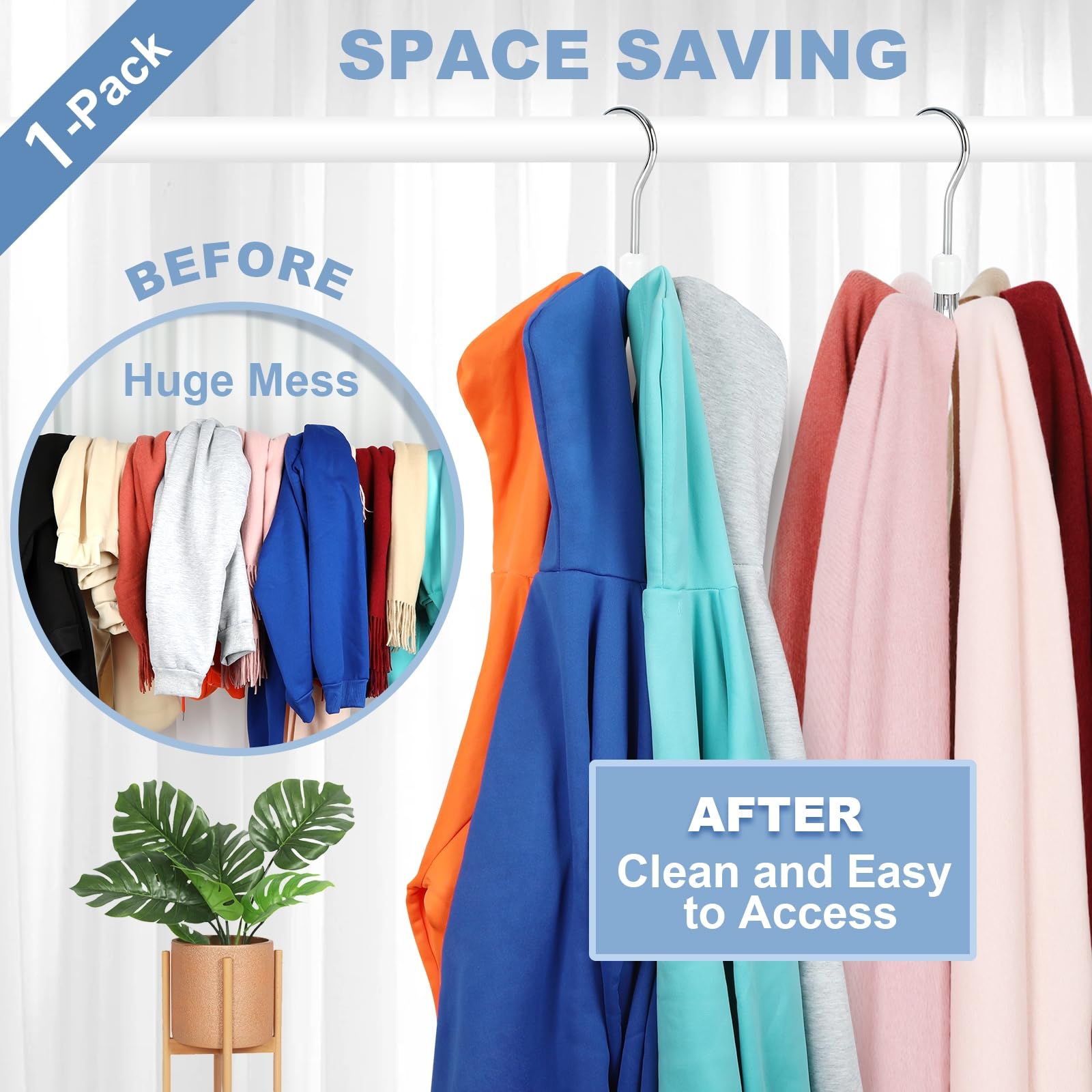 360° Rotating Hoodie Hanger with Wooden Balls – Space-Saving Multi-Hook Closet Organizer for Hoodies, Bags & Accessories