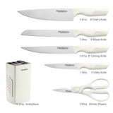 6-Piece Stainless Steel Knife Block Set with Built-In Sharpener – NSF Certified (White)