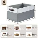 Large Fabric Closet Storage Baskets (4-Pack) – Decorative Collapsible Organizer Bins with Handles, White & Grey