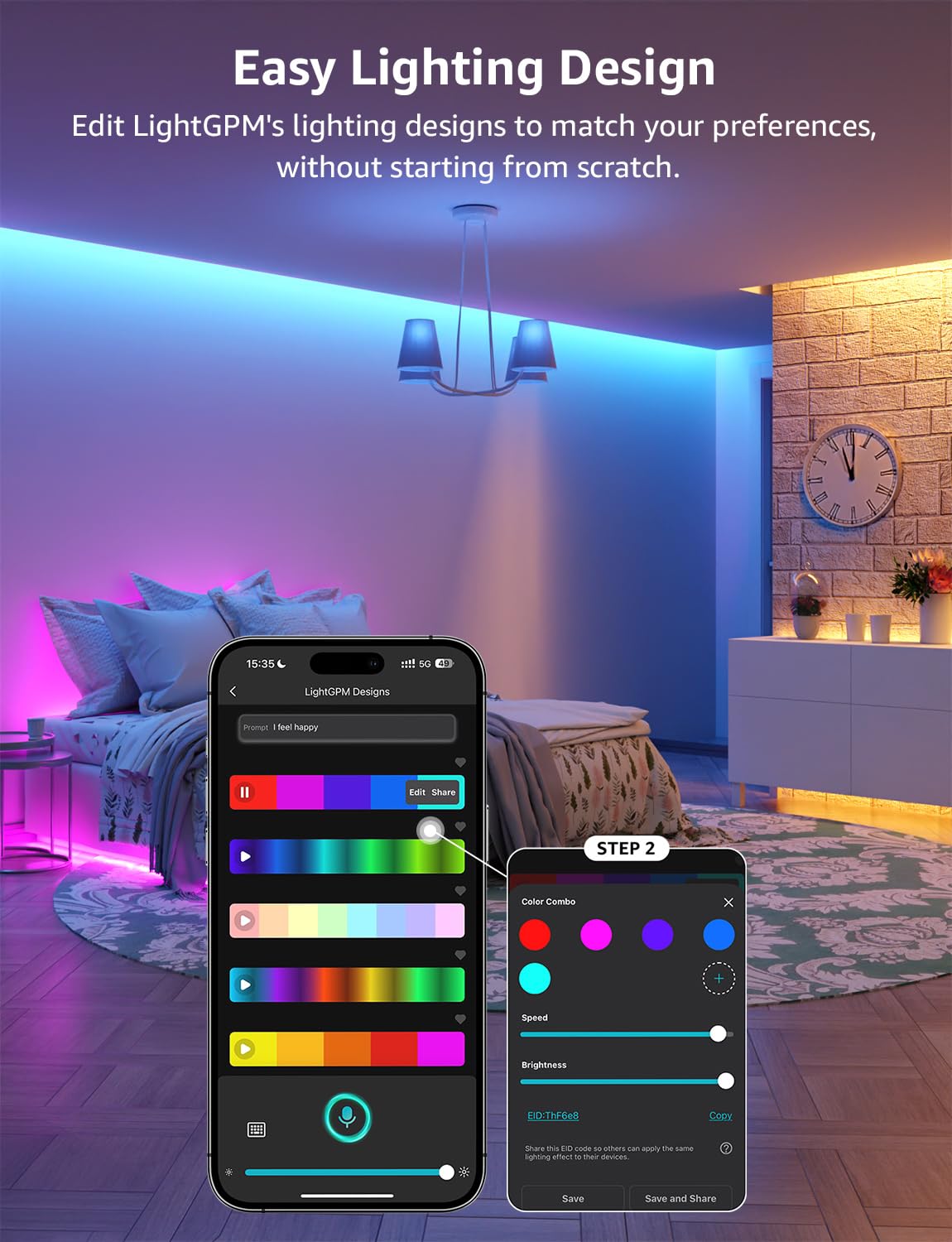 Lepro AI Smart RGB LED Strip Lights – 16M Colors WiFi Music Sync LightGPM Design Assistant