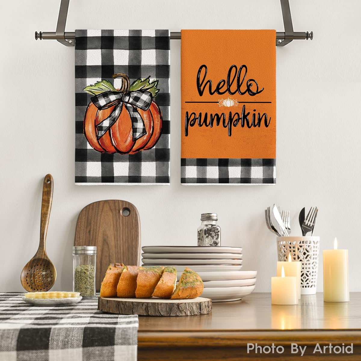 Halloween Dish Towels Set of 4 – Buffalo Plaid Kitchen Towels by Artoid Mode (18x26”)