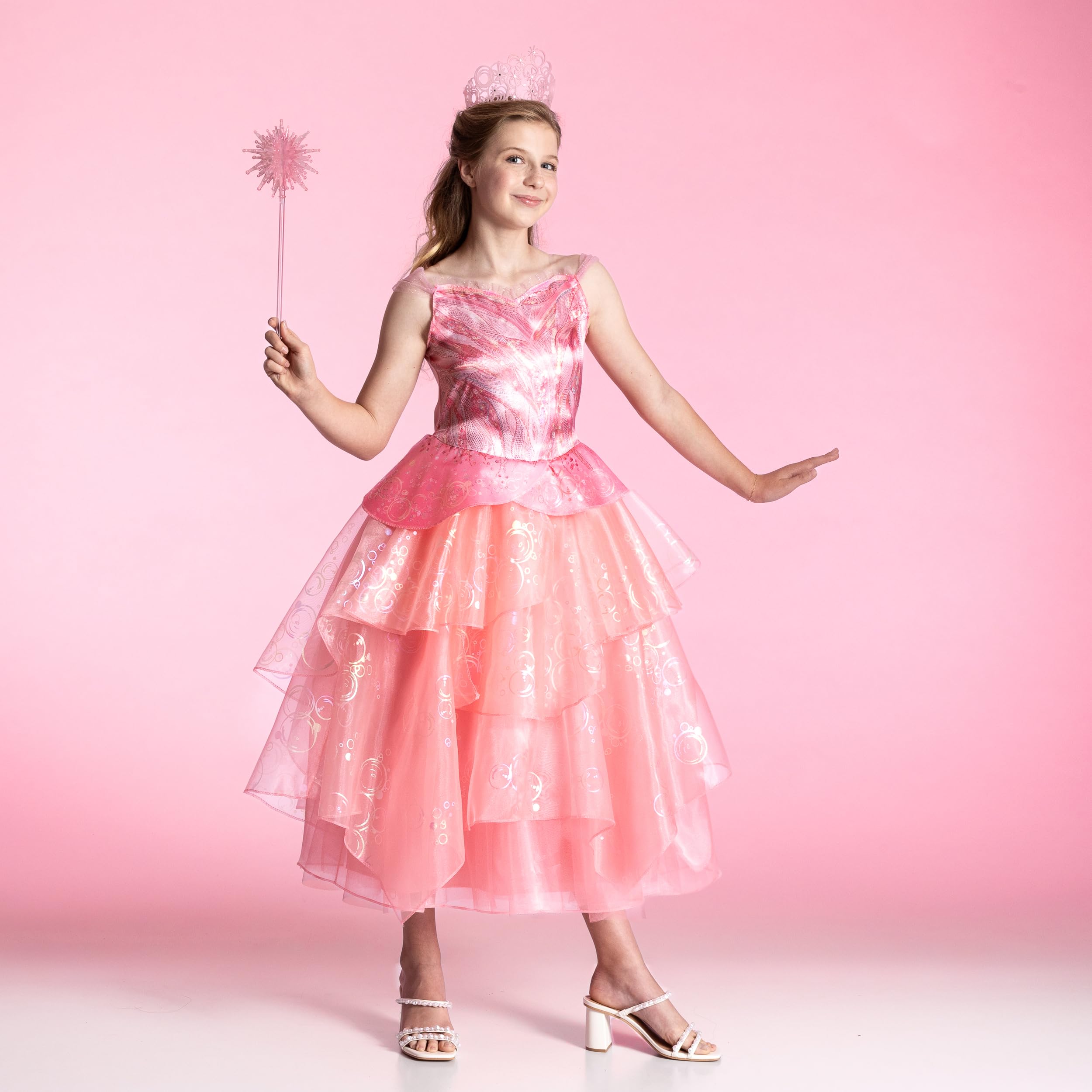 Official Glinda Deluxe Costume for Girls – Wicked Movie Pink Satin Dress ✨💖