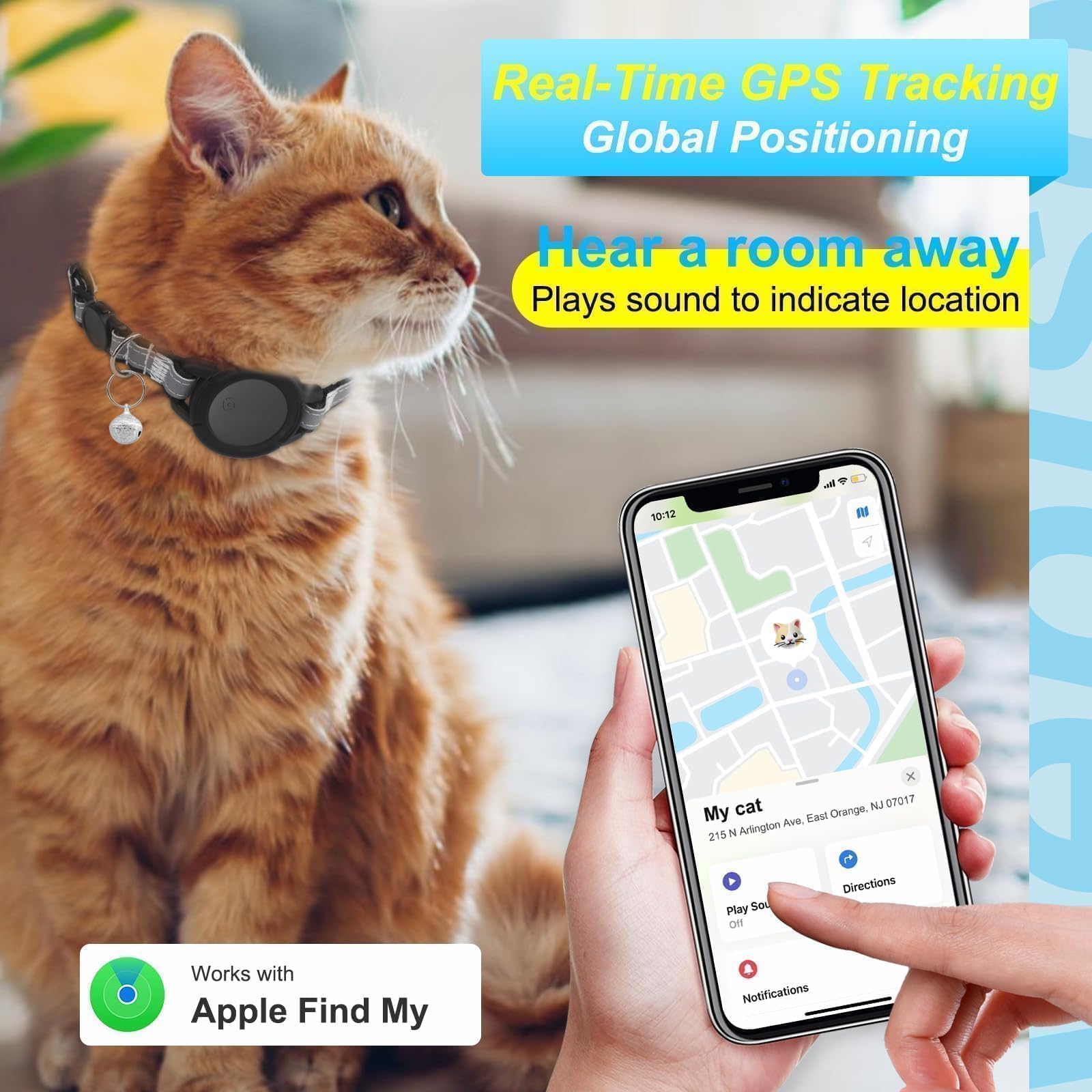 Mini GPS Cat Tracker Collar Apple Find My Compatible Waterproof Reflective Smart Cat Tracking Device No Subscription