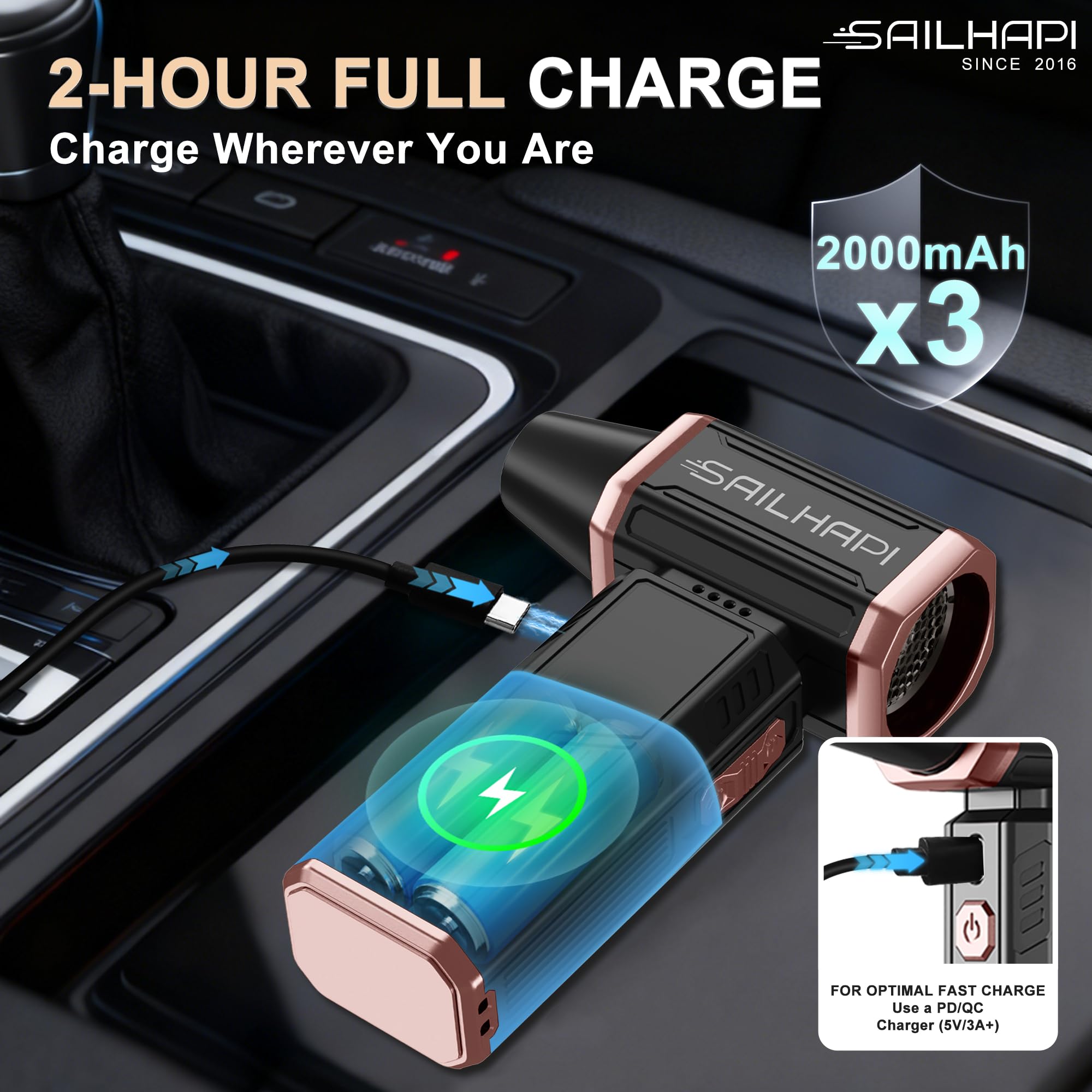 SAILHAPI Electric Air Duster 300000RPM Cordless Turbo Blower with Variable Speed Brushless Motor for PC Cleaning & Car Detailing