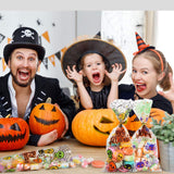 200-Pack Halloween Cellophane Treat Bags with 400 Twist Ties – Pumpkin, Ghost & Spider Designs (5x11 in)