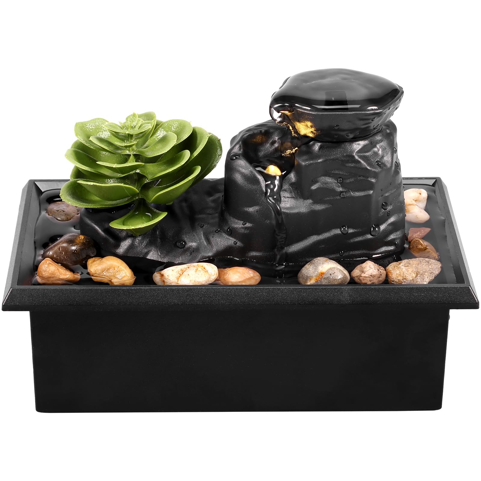 Succulent LED Mini Tabletop Water Fountain – USB/Battery Powered Indoor Zen Decor