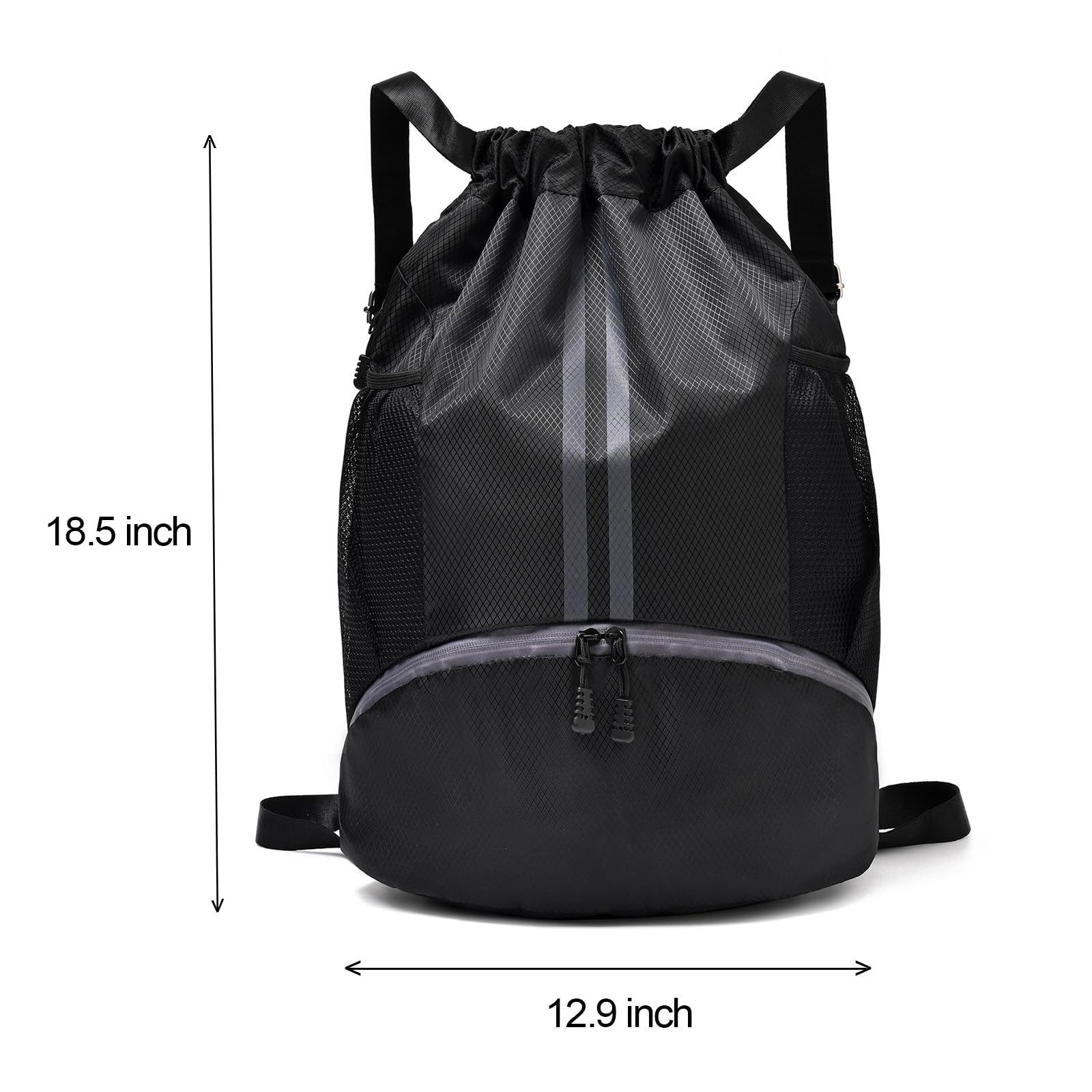 LOKAPEGY Waterproof Drawstring Gym Backpack – Lightweight Sports Cinch Bag with Shoe Compartment (Black)