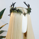 Black-Green Antler Flower Crown – Handmade Fairy & Woodland Costume Headpiece