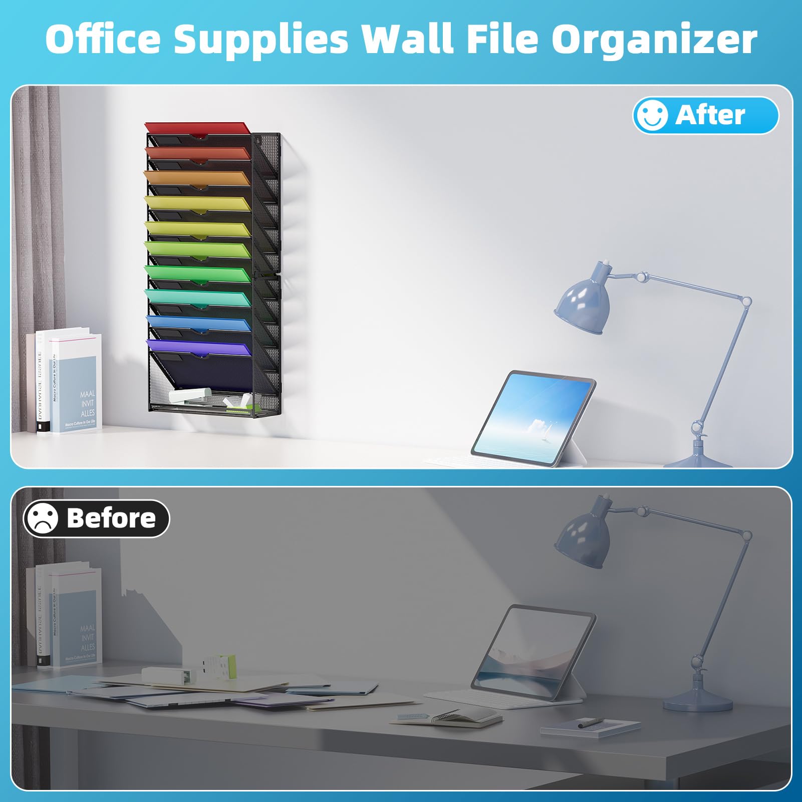 Marbrasse 11-Tier Wall File Organizer – High-Capacity Vertical Mesh Document & Magazine Holder for Office and Home (Black)