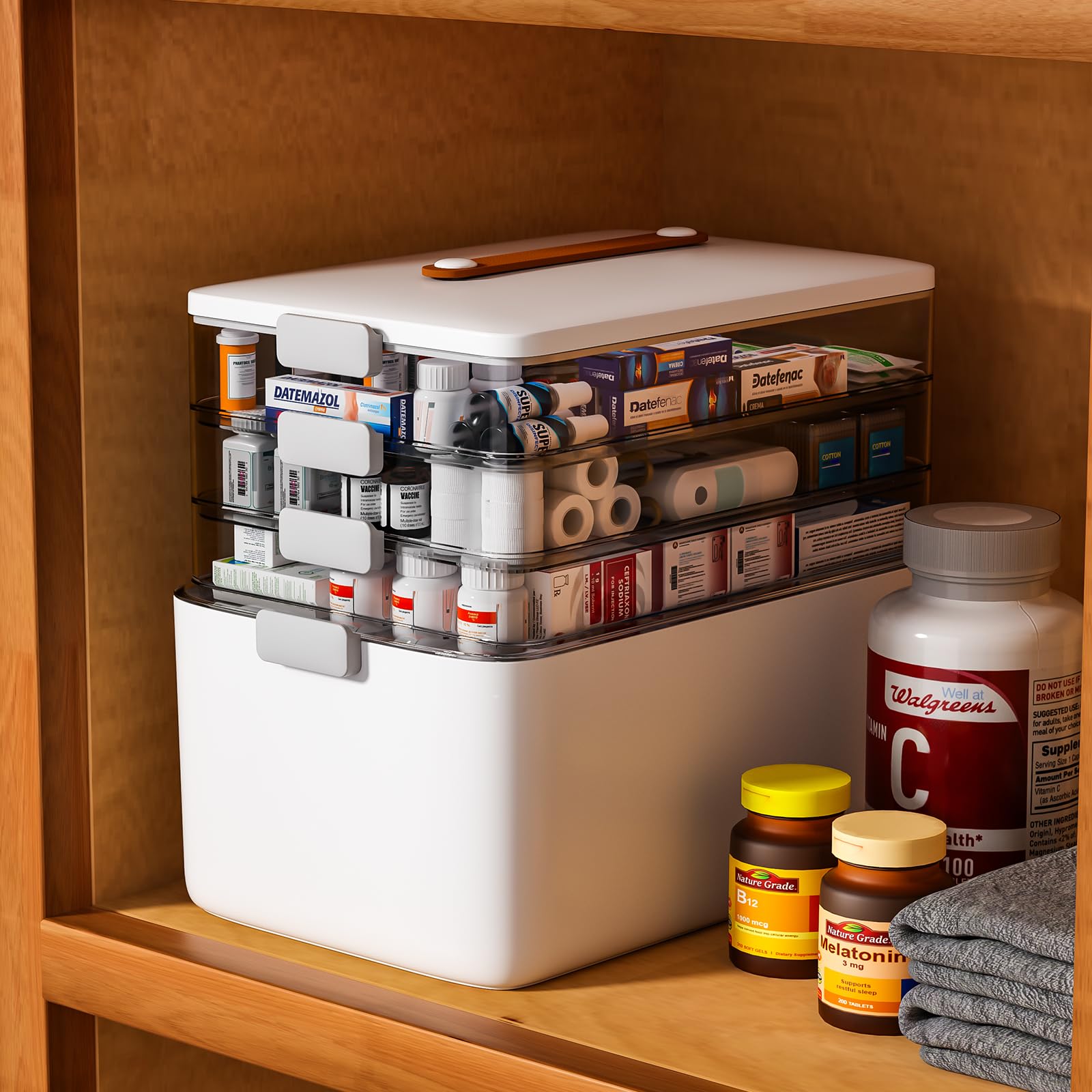 3-Tier Medicine Organizer Storage Box with Handle – Large Capacity, Hygienic Design (White)
