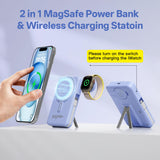 Magnetic 10,000mAh Power Bank – All-in-One Wireless Charging Station with Built-In Cables & Stand (Blue)