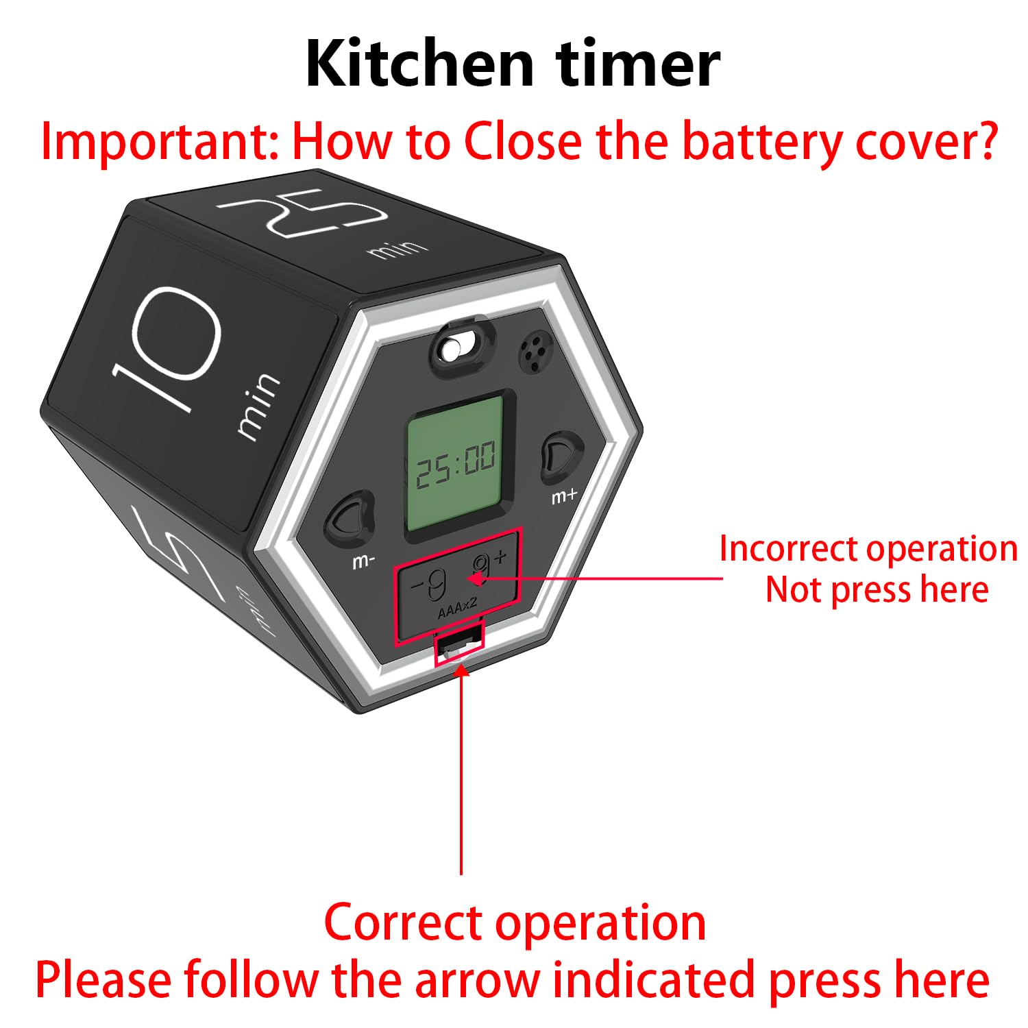 AMZOOPOO Magnetic Flip Cube Timer with Custom Countdown, Visual Display & Hands-Free Control – Black