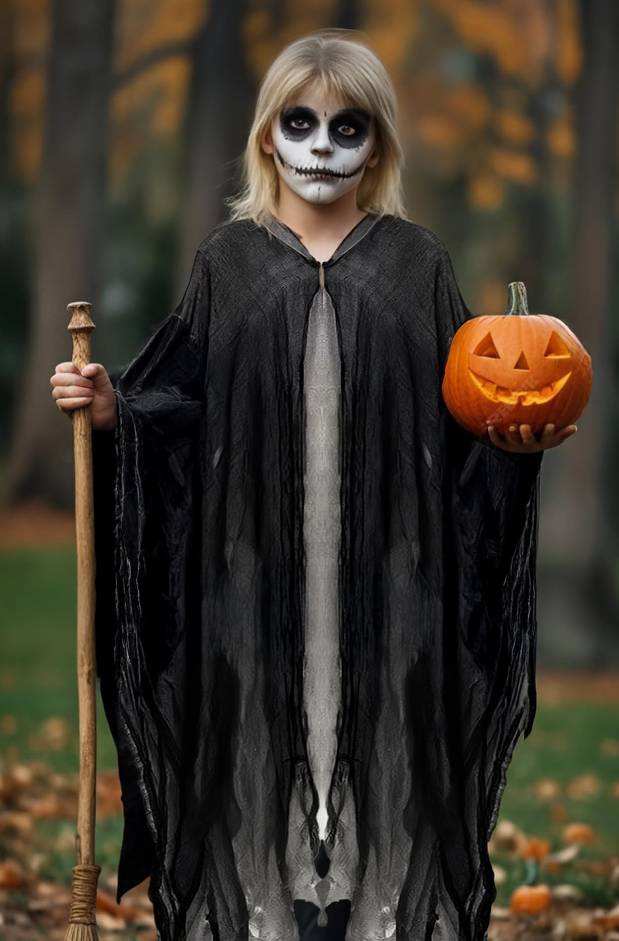 Grim Reaper Cloak – Gray Full-Length Hooded Robe for Adults, Halloween Horror Costume