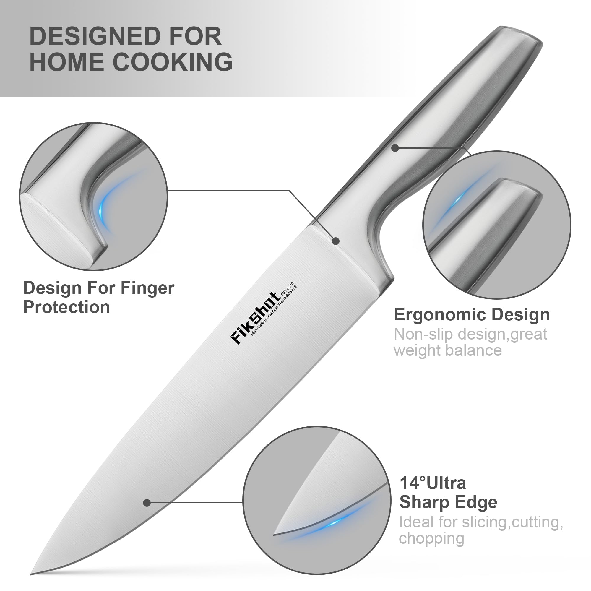 14-Piece Stainless Steel Kitchen Knife Set with Block & Sharpening Rod