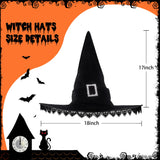 Black Lace Witch Hat with Fringe & Sparkling Buckle – Halloween Costume Accessory & Decoration