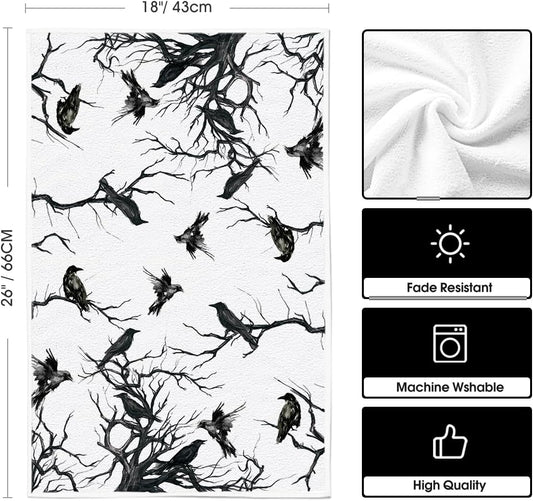 Black & White Halloween Kitchen Dish Towels – Set of 2 Stylish 18x26” Absorbent Tea Towels by Artoid Mode