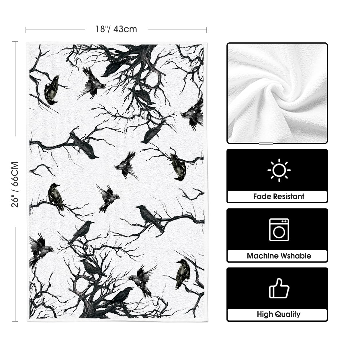 Black & White Halloween Kitchen Dish Towels – Set of 2 Stylish 18x26” Absorbent Tea Towels by Artoid Mode