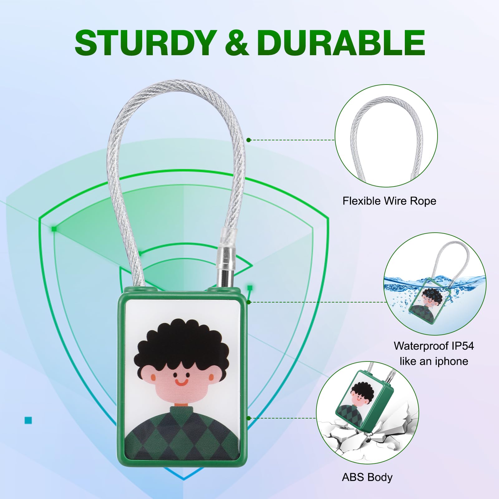 Portable Fingerprint Cable Padlock with USB Rechargeable Battery, Biometric Security Lock for Gym Locker, Backpack & Travel