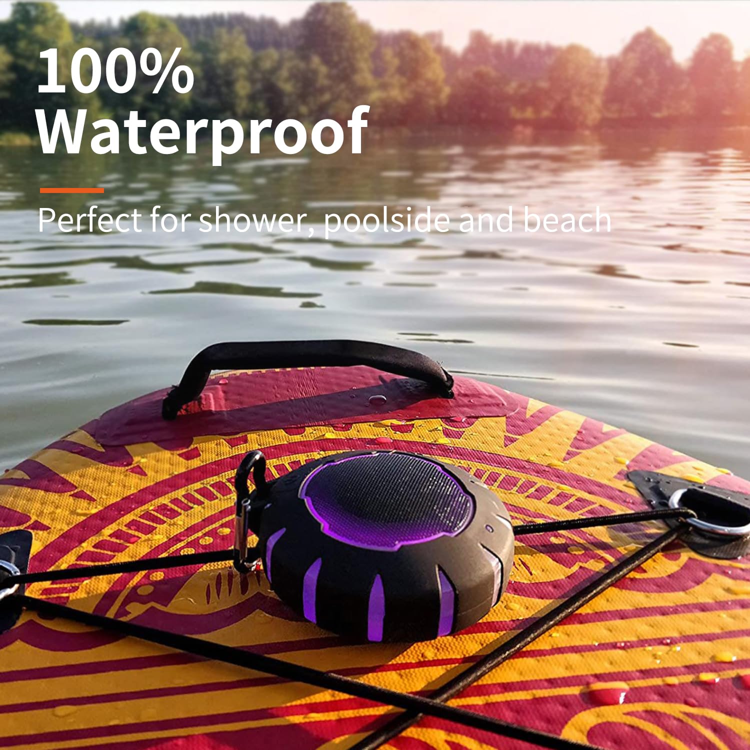 IPX7 Waterproof Bluetooth Speaker with LED Lights – Portable Shower & Outdoor Wireless Speaker with Carabiner for Beach, Camping & Travel