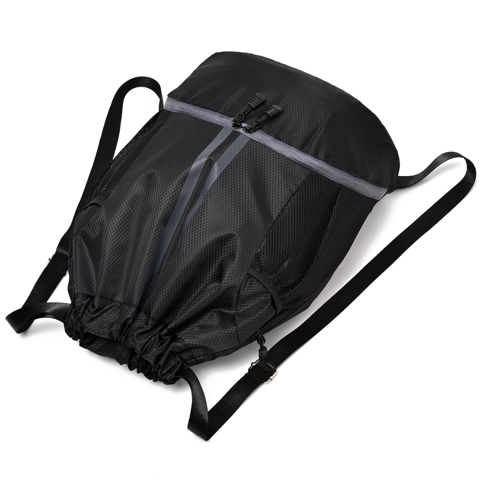 LOKAPEGY Waterproof Drawstring Gym Backpack – Lightweight Sports Cinch Bag with Shoe Compartment (Black)