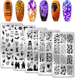 Halloween Nail Stamping Plates Set – 5Pcs Stainless Steel Templates with Ghost, Pumpkin, Skull & Spider Web Designs