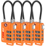 TSA-Approved Cable Luggage Locks (4-Pack) – Resettable 3-Digit Combination, Heavy-Duty Alloy Body (Orange)