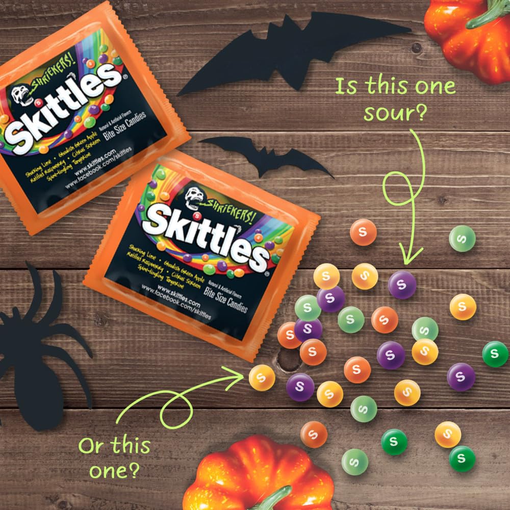 SKITTLES Shriekers Sour Halloween Candy – 10.72oz Bag of Fun Size Fruity & Super Sour Chewy Candies 🍬👻🎃