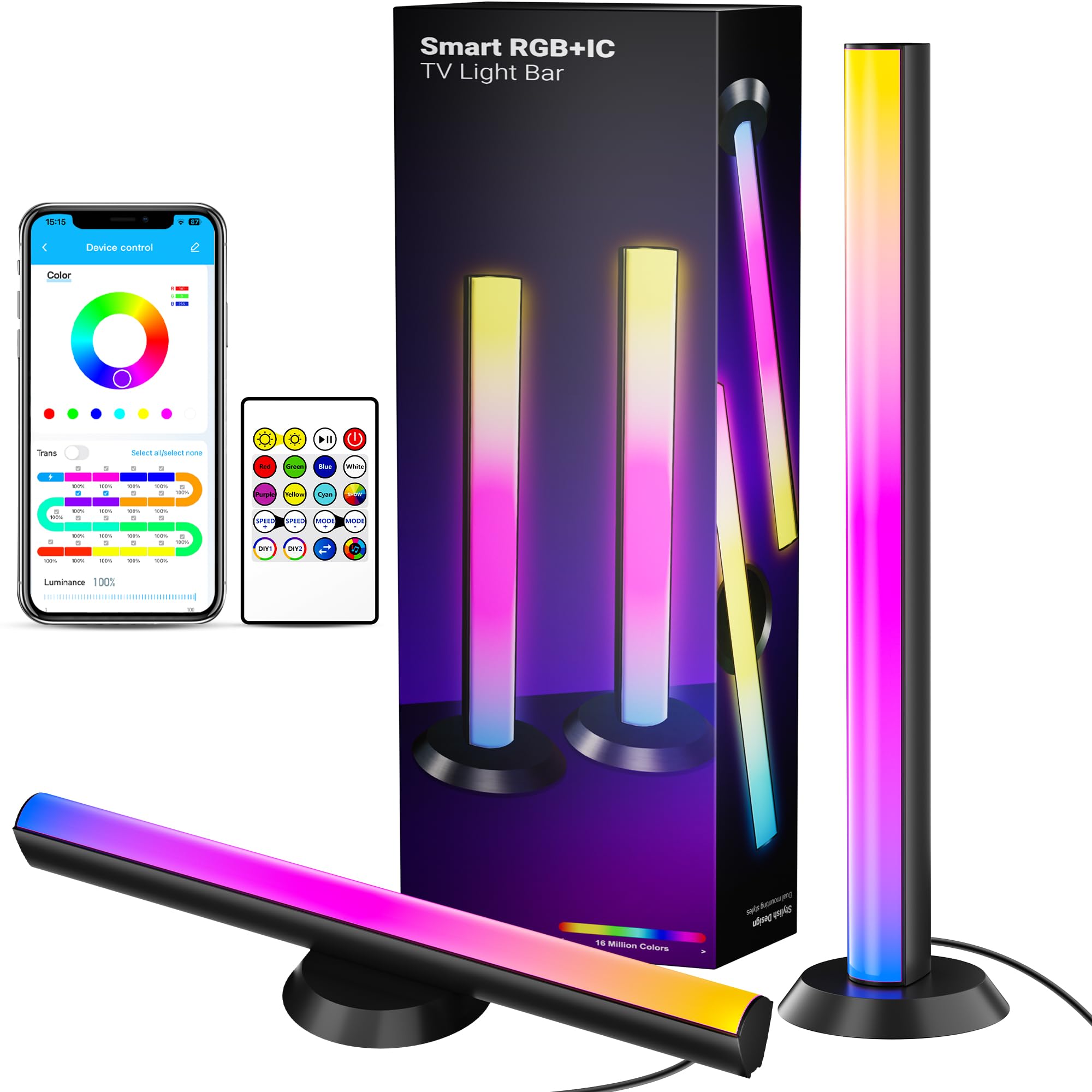 RGB+IC Bluetooth Light Bars – 16M Color TV Backlight with Music Sync & Remote Control