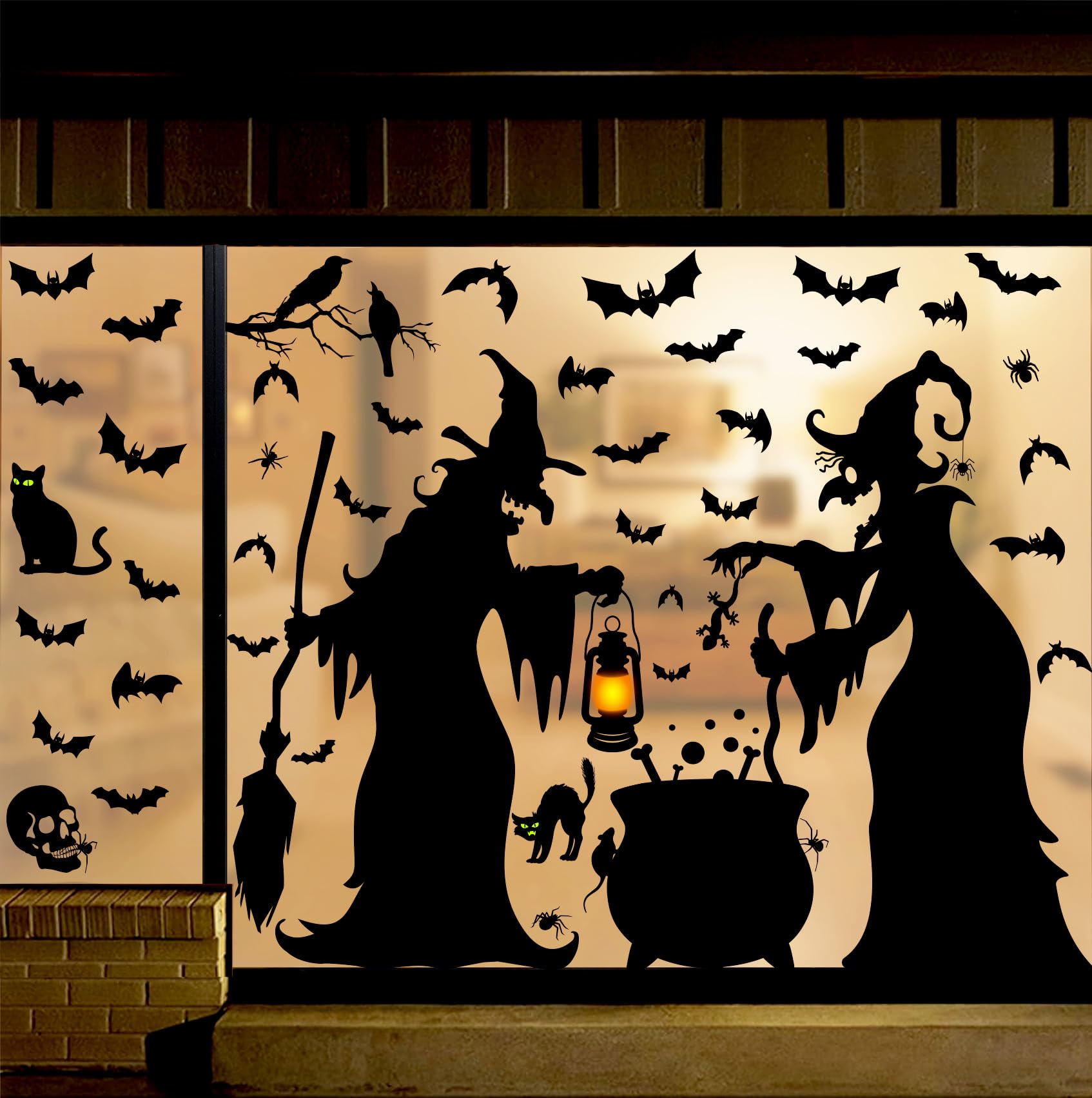 Extra-Large Halloween Window Clings – Reusable Double-Sided Witch & Bat Stickers for Glass, Mirrors & Doors