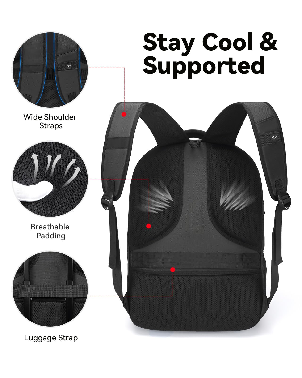 CROSSGEAR Large Travel Laptop Backpack – TSA Lock Anti-Theft Business Backpack with USB Port, Fits up to 17.3” Laptops (Black)