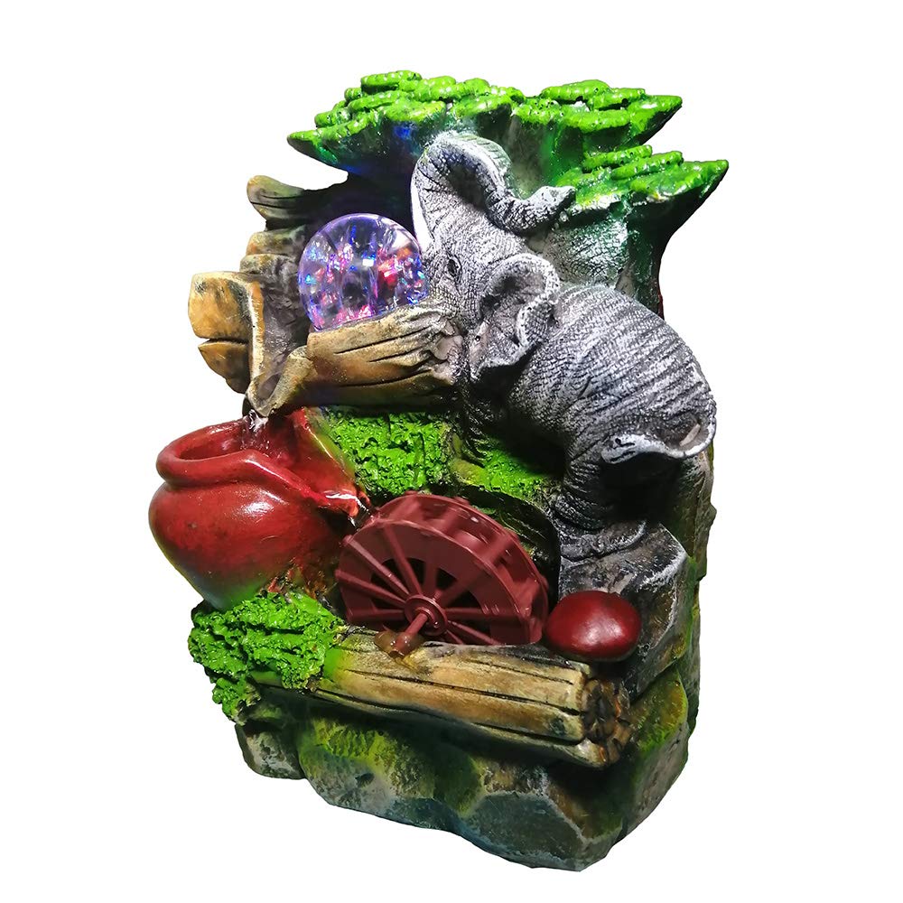 Mini LED Crystal Ball Tabletop Fountain with Elephant & Waterwheel – Decorative Indoor Zen Water Feature