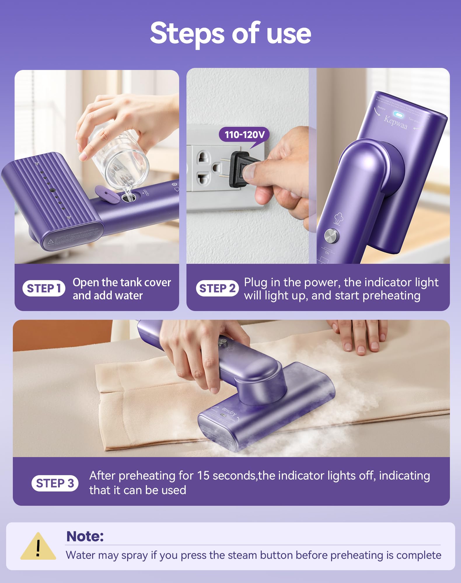 Kepwaa G9 Handheld Garment Steamer Iron 1200W Portable Travel Wrinkle Remover with Rotating Head