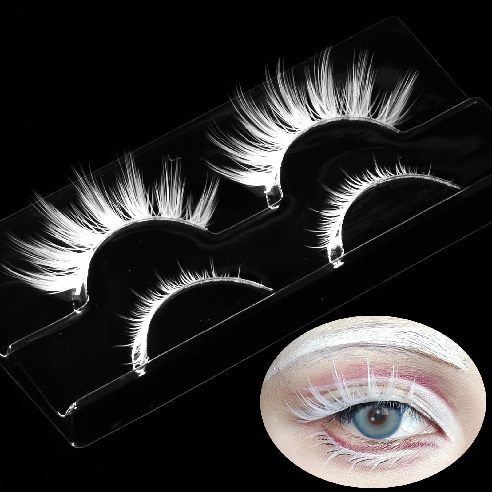 White False Eyelashes – Lightweight Clear Band Lashes for Halloween, Cosplay & Creative Makeup Looks