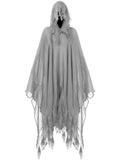 Gray Linen Hooded Cloak – Medieval Ghost Cape for Halloween, Cosplay & Fantasy Roleplay 🕯️🖤