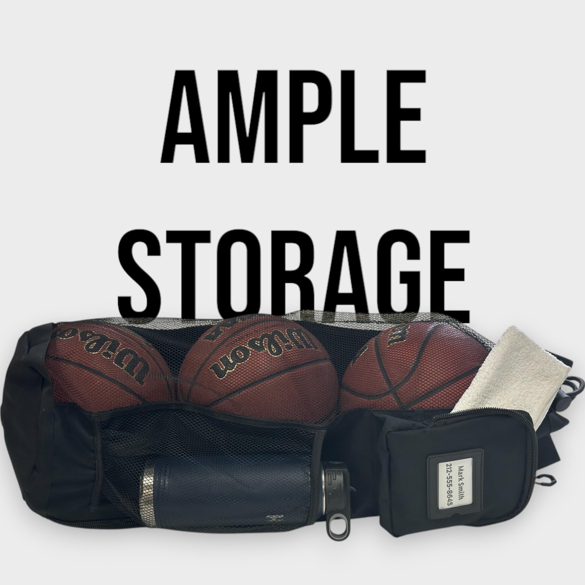 Heavy-Duty 3-Basketball Holder Bag with Zipper Pocket – Canvas & Mesh Sports Carry Sack for Players & Coaches (Black)