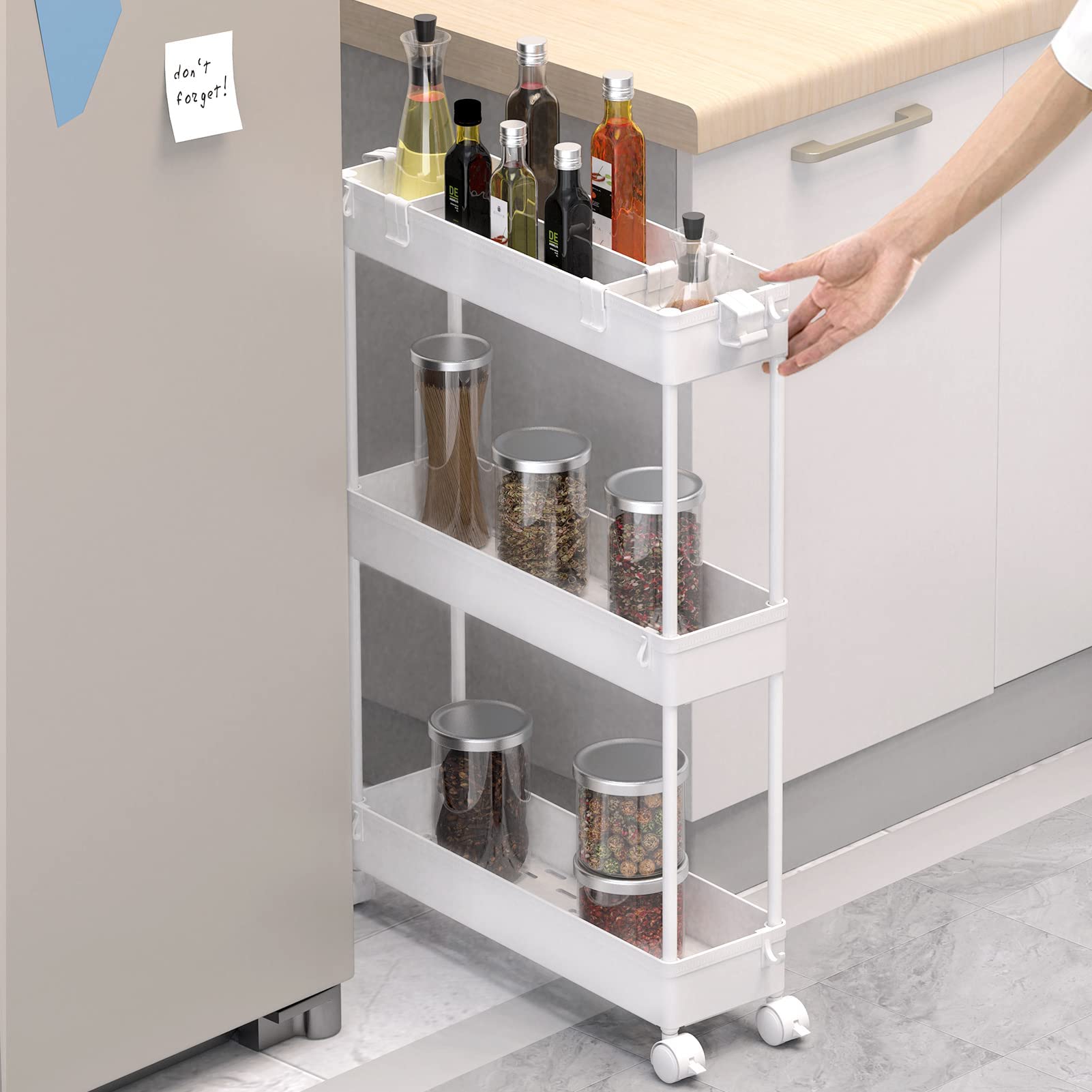 Slim Rolling Storage Cart (3-Tier) – Narrow Mobile Utility Organizer for Bathroom, Kitchen & Laundry