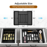 Expandable Silverware Drawer Organizer – Adjustable Cutlery Tray with Deep Compartments (Black)