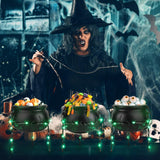 3-Pack Black Witch Cauldron Serving Bowls with Green LED Lights – Halloween Candy & Snack Display Set