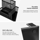 Deli Mesh Desk Organizer 3-Compartment Metal Office Supplies Holder with Non-Slip Base Desktop Storage Caddy – Black