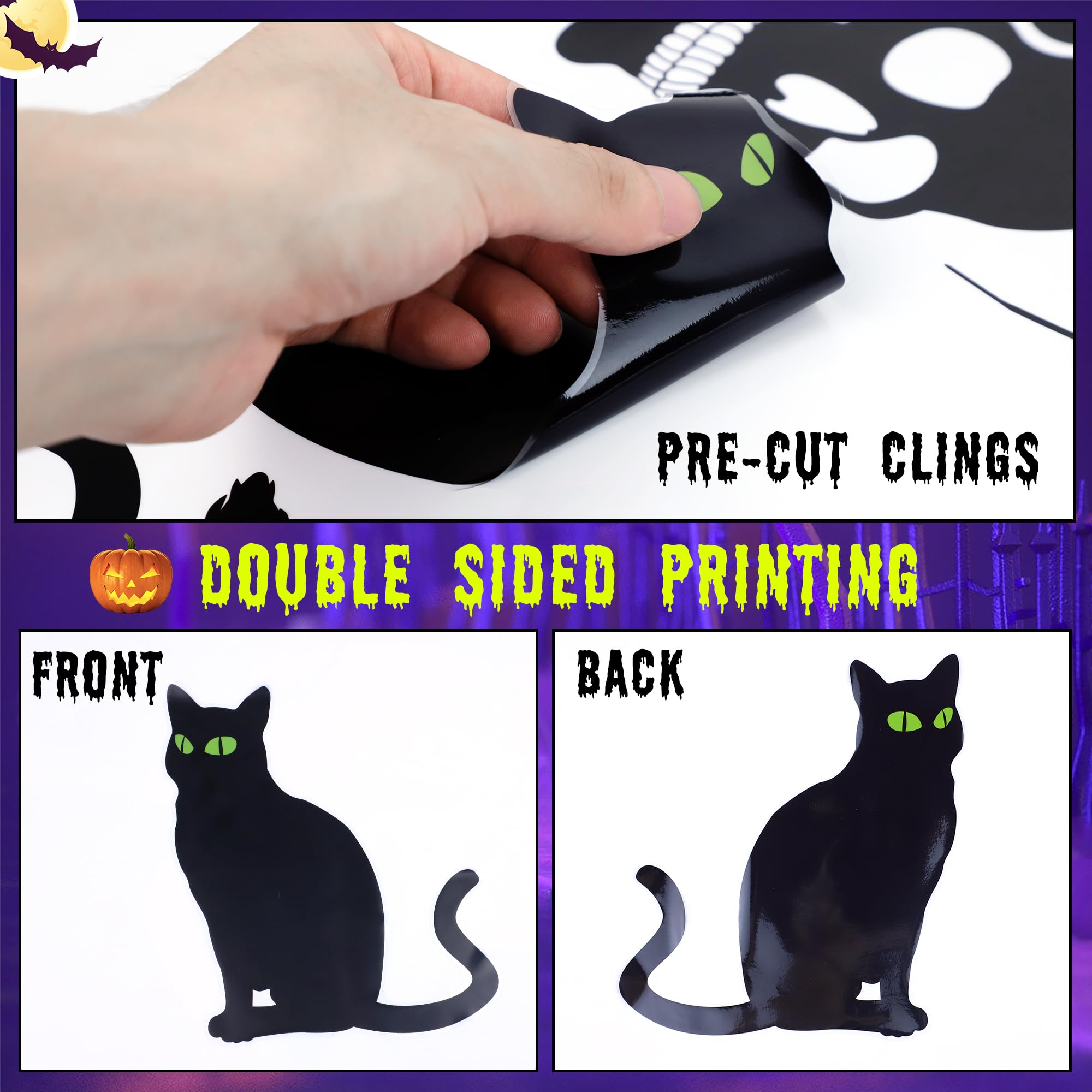 Extra-Large Halloween Window Clings – Reusable Double-Sided Witch & Bat Stickers for Glass, Mirrors & Doors