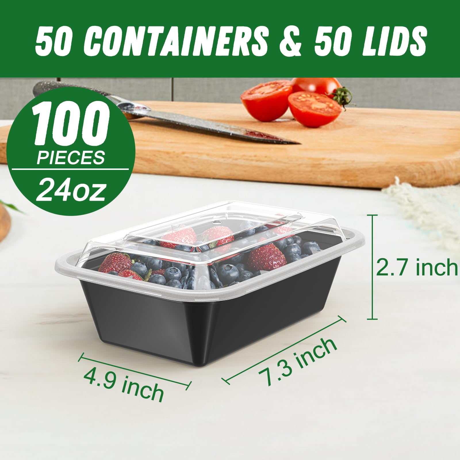 Dealusy 24oz Meal Prep Containers with Lids – 50 Pack Reusable Leakproof Food Containers