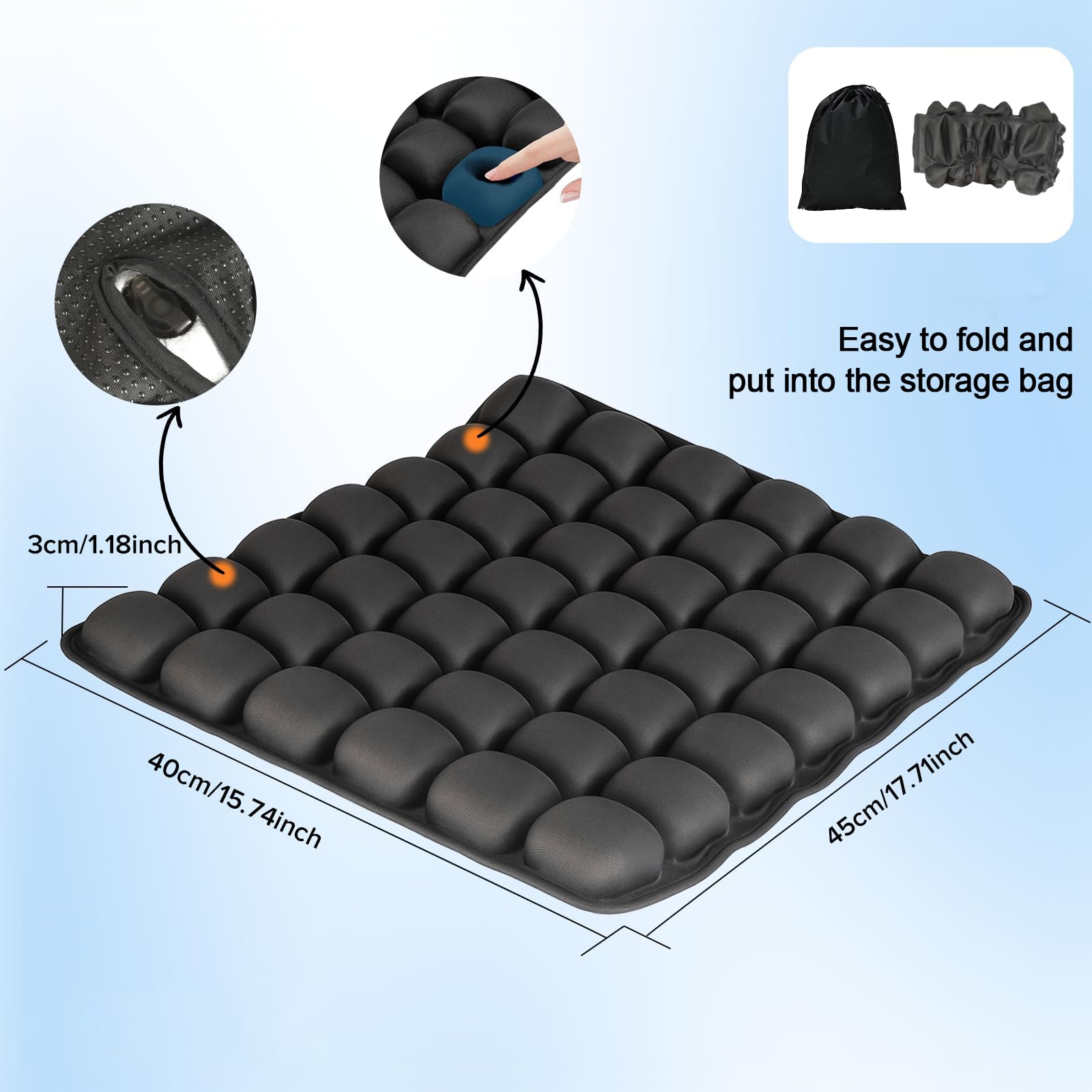 Inflatable Ergonomic Travel Seat Cushion with Airbag Support – Portable Orthopedic Air Cushion for Airplane, Car, Office & Wheelchair (Black)