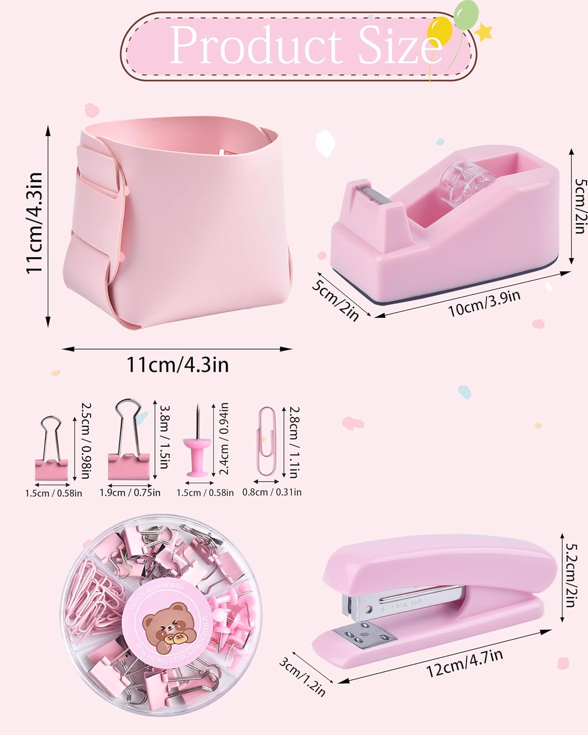 Pink Office Desk Gift Set with Stapler and Pen Case