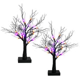 Dazzle Bright 2 Pack 20 Inch Orange & Purple Lighted Halloween Birches Tree Decor, 24 LED Battery Operated Halloween Decorations Artificial Black Spooky Tree with Timer for Indoor Home Party