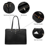 LOVEVOOK Waterproof Leather Laptop Tote Bag for Women – 15.6” Lightweight Business & Office Work Briefcase (Black)
