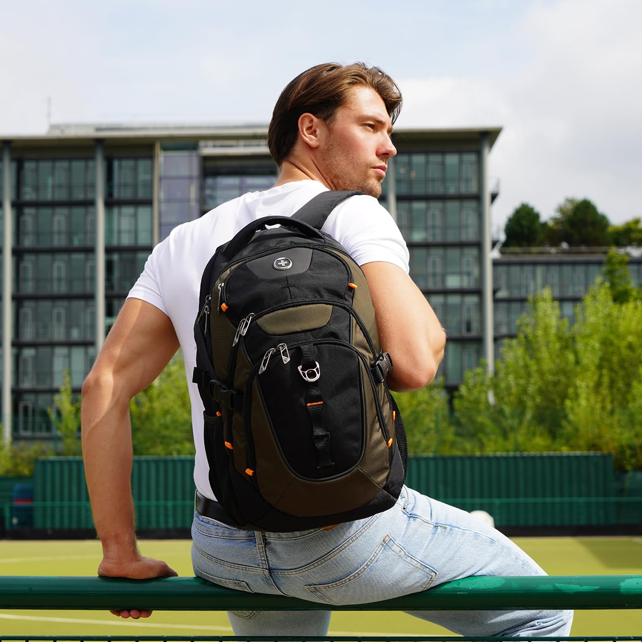 Swissdigital Design 31L Laptop Backpack with USB-C Charging & RFID Protection – Olive Black